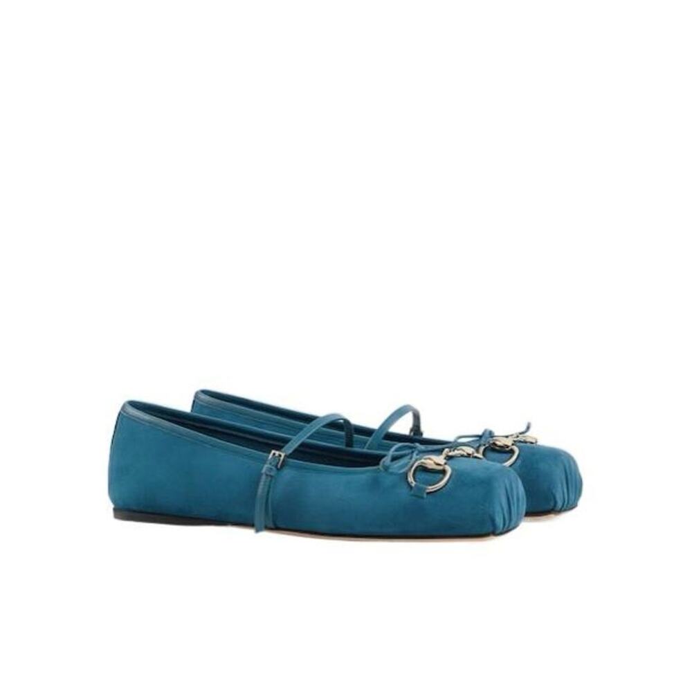 Gucci Teal blue Suede Horsebit Mary Jane Flats 38.5 - Picture 9 of 10